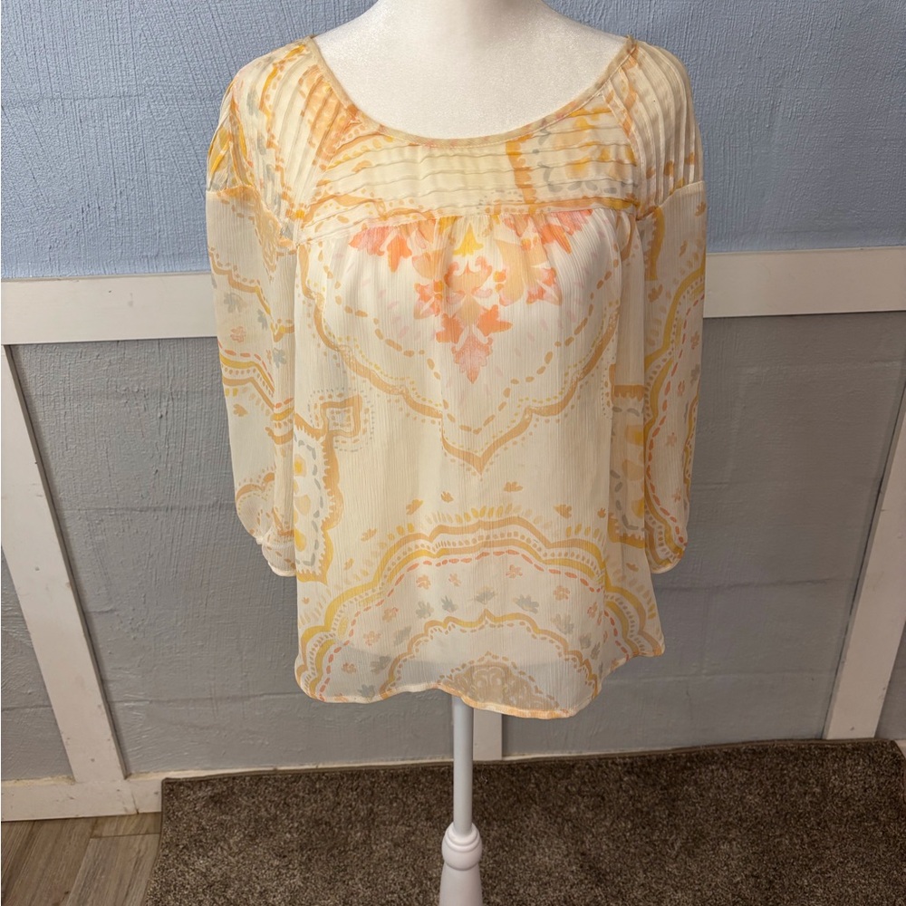 Lauren Conrad Boho Shear Shabby Chic Top SZ S, 3/4” Sleeves Hipster Corpcore